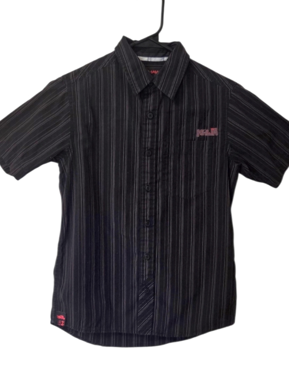Hawk Boys Black Pinstripe Button-Up Shirt Size S 8